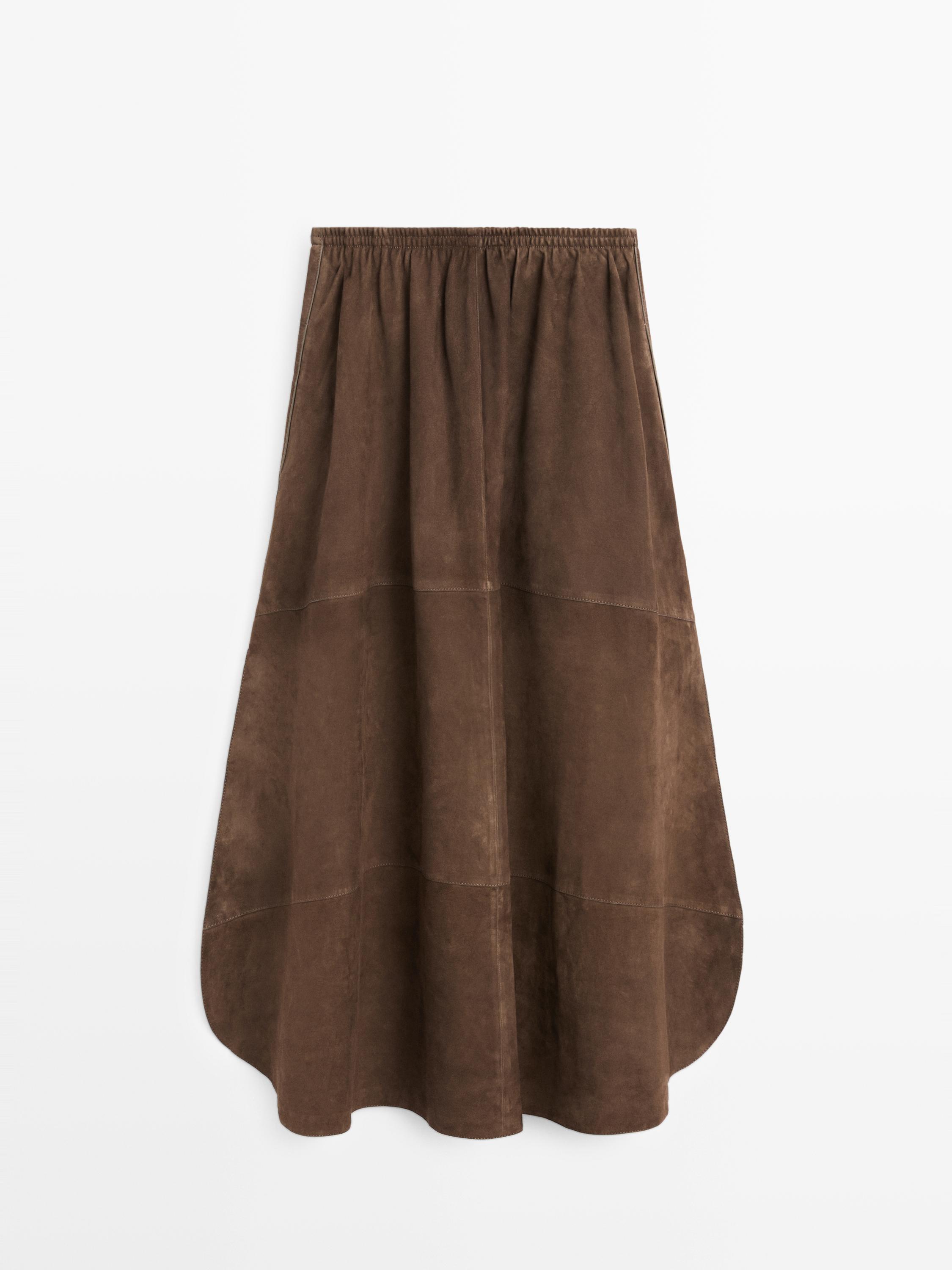 Jupe midi en cuir effet daim